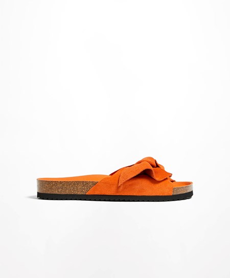 Oysho Skórzane Bow Sandals Pomarańczowe | 219547QVB