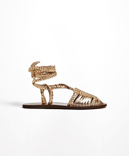 Oysho Skórzane Braided Fisherman Sandals Złote | 241865FSB