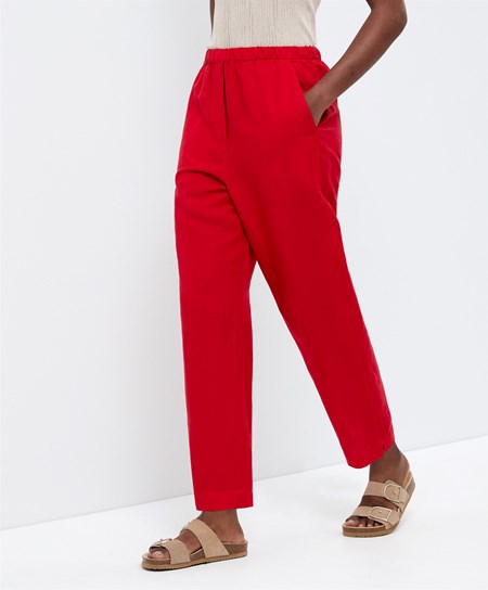 Oysho Slim Fit Linen Trousers Czerwone | 312678MLY