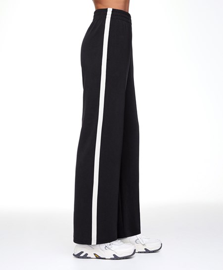 Oysho Soft Touch Modal Trousers With Prosty Leg And Stripe Czarne | 136059WZI