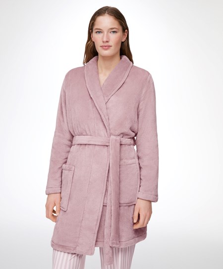 Oysho Soft-touch Fleece Krótkie Dressing Gown Różowe | 258417KIC
