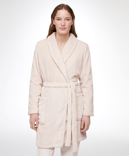 Oysho Soft-touch Fleece Krótkie Dressing Gown Stone | 945608SMR