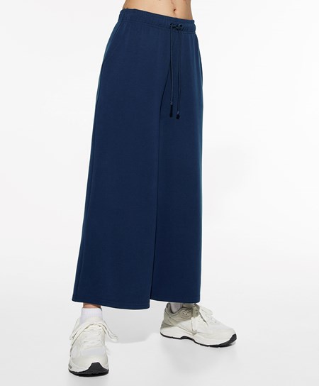 Oysho Soft-touch Modal Cropped Szerokie-leg Trousers Granatowe Niebieskie | 263849FZK