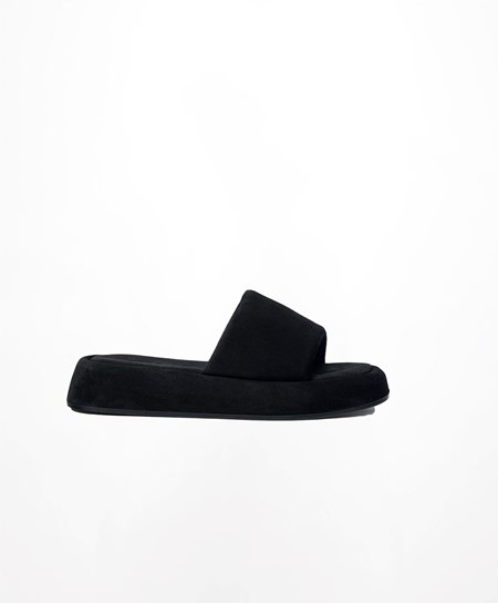 Oysho Split-leather Platformie Slides Czarne | 643501FSC