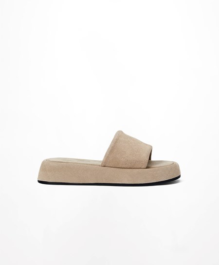 Oysho Split-leather Platformie Slides Sand | 496382GZC