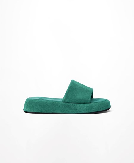 Oysho Split-leather Platformie Slides Zielone | 904281NUX