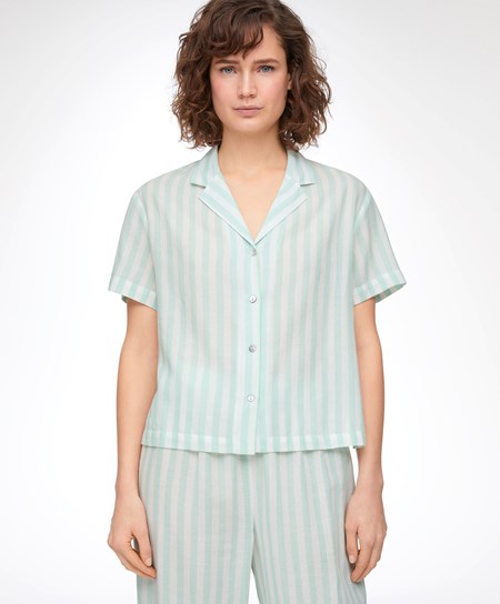 Oysho Stripe 100% Bawełniane Krótkie-sleeved Shirt Zielone | 218046MDT