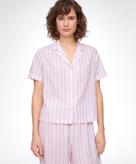 Oysho Stripe 100% Bawełniane Krótkie-sleeved Shirt Lawenda | 984306MKL