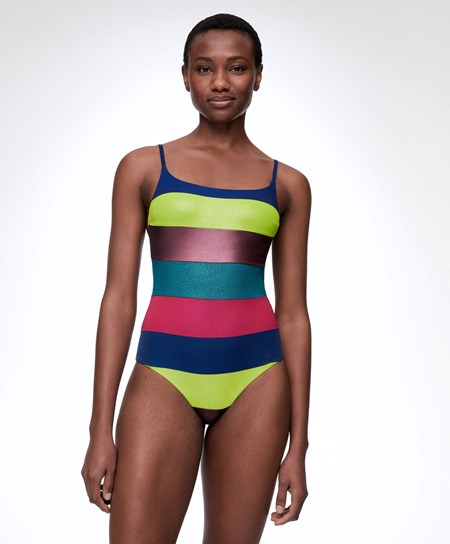Oysho Stripe Bandeau Swimsuit Zielone | 475139LAF