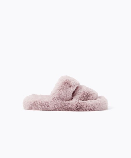 Oysho Syntetyczna Fur Double Paskiem Sandals Mauve | 329846AGC