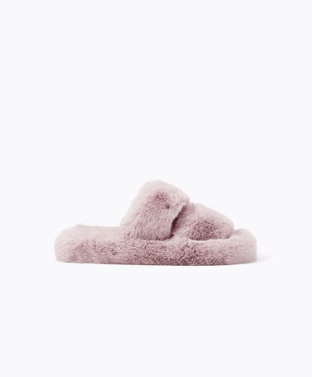 Oysho Syntetyczna Fur Double Paskiem Sandals Mauve | 358697DCO