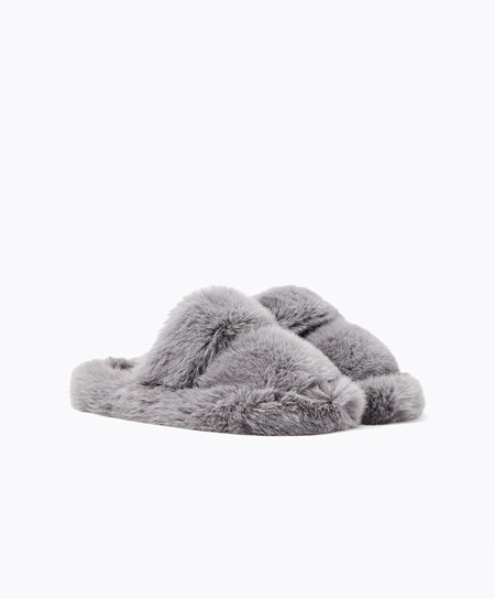 Oysho Syntetyczna Fur Double Paskiem Sandals Szare | 694372WLN