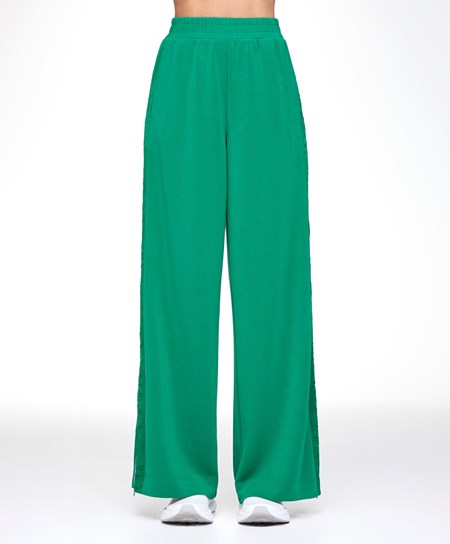 Oysho Szerokie Leg Modal Trousers With Zip Side Bands Ciemny Zielone | 179038EGP