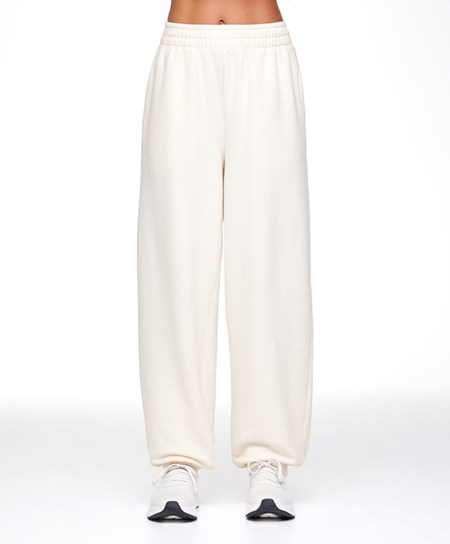 Oysho Szerokie-leg Bawełniane Joggers Cream-white | 312968TND