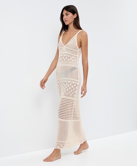 Oysho Textured Crochet Long Sukienki Sand | 650489VXJ