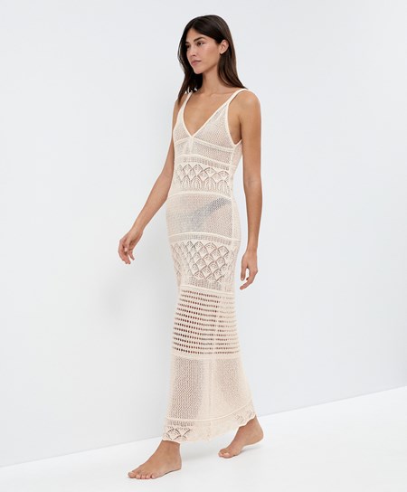 Oysho Textured Crochet Long Sukienki Sand | 750428PWH