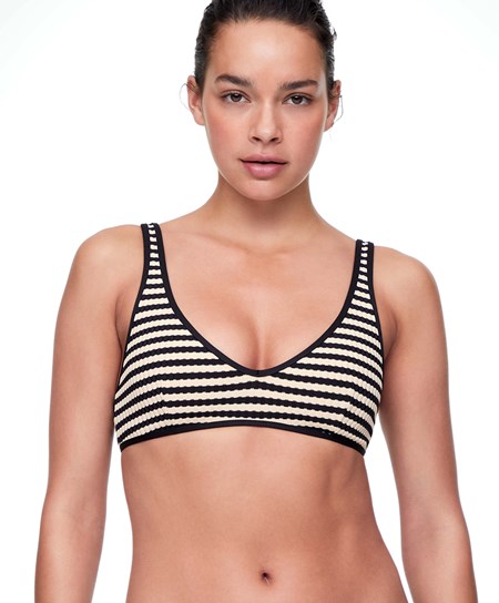 Oysho Textured Stripe Halter Bikini Top Czarne | 205869YBG