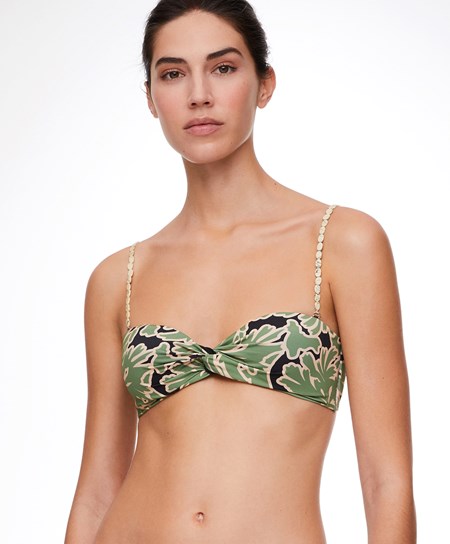 Oysho Tropical Bandeau Bikini Top Zielone | 820751FUE