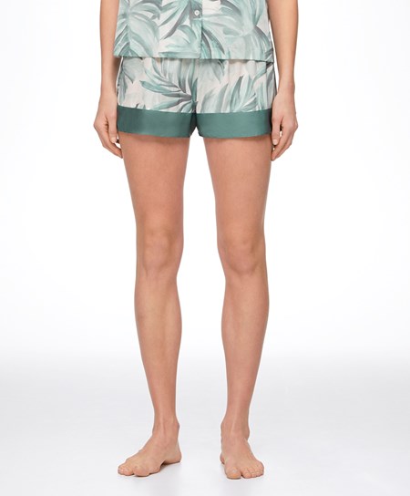 Oysho Tropical Leaf Satin Shorts Zielone | 872019RXJ