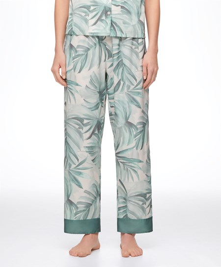 Oysho Tropical Leaf Satin Trousers Zielone | 483159SCK