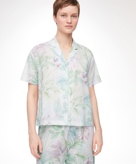 Oysho Tropical Print Krótkie-sleeved 100% Bawełniane Shirt Soft Mauve | 683140QHL