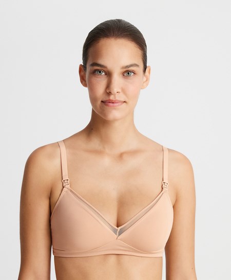 Oysho Tulle Nursing Bra Beżowe | 865023MHX