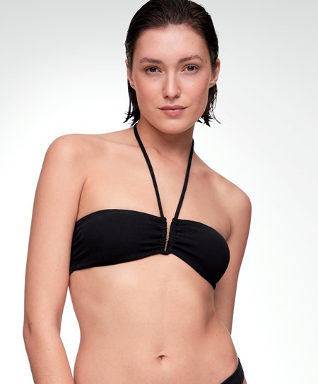 Oysho U-cut Bandeau Piqué Bikini Top Czarne | 205861MJR