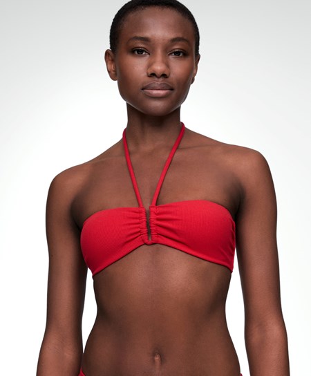 Oysho U-cut Bandeau Piqué Bikini Top Czerwone | 194703QKY
