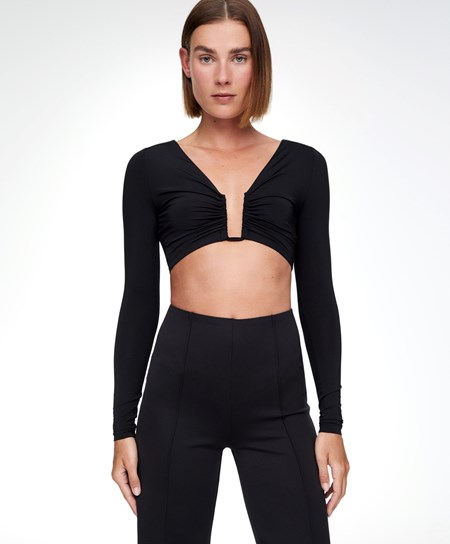 Oysho U-neck Top Czarne | 384517AML