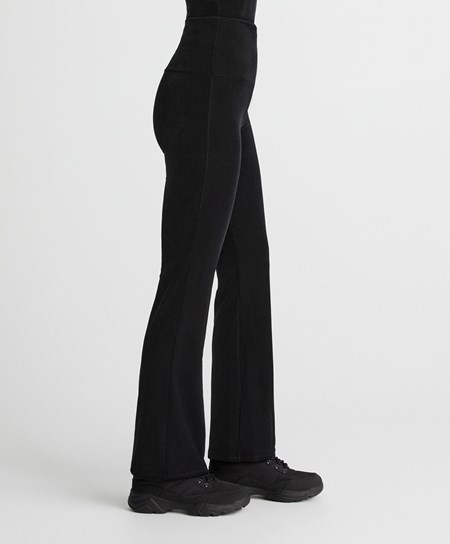 Oysho Velour Flare Trousers Czarne | 850276VEX