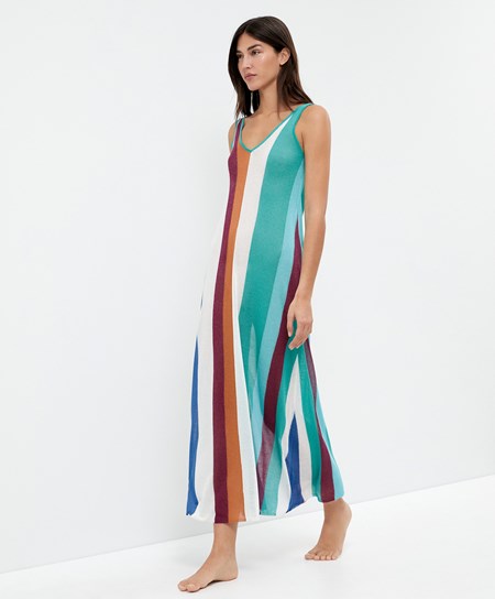 Oysho Vertical Stripe Knit Sukienki Turkusowe | 684013LJA