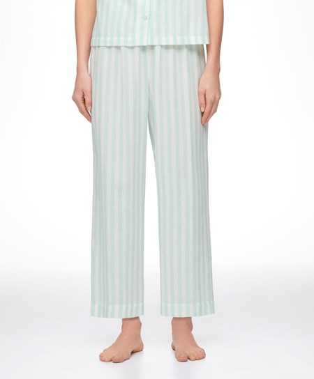 Oysho W Paski 100% Bawełniane Trousers Zielone | 403857SRZ