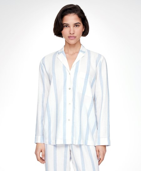Oysho W Paski Linen Long-sleeved Shirt Pale Ecru | 016295LKN