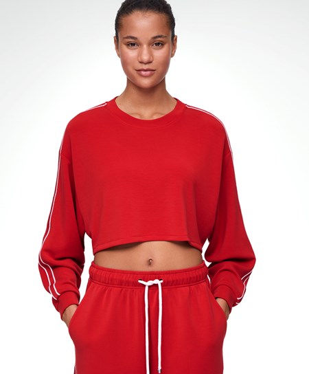 Oysho W Paski Modal Crop Sweatshirt Czerwone | 093756FTD