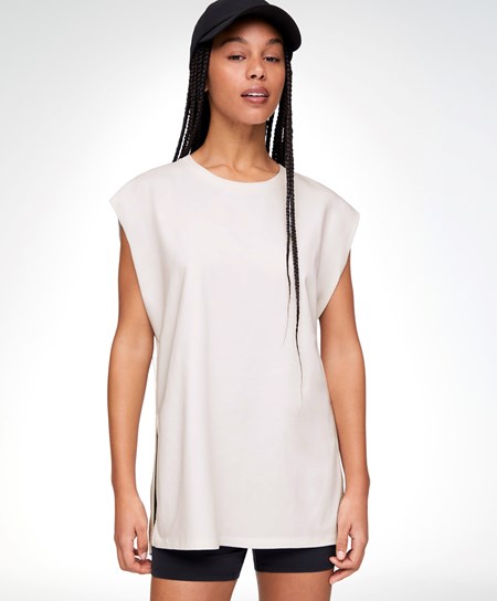 Oysho Washed 100% Bawełniane Bez Rękawów T-shirt Cream-white | 896417XIP