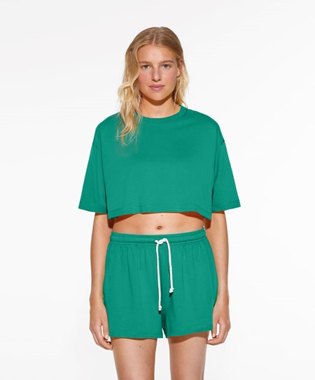 Oysho Washed 100% Bawełniane Crop T-shirt Zielone | 743612ZBQ