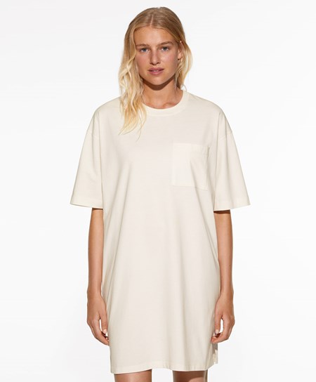 Oysho Washed 100% Bawełniane Long T-shirt Cream-white | 256783SCK
