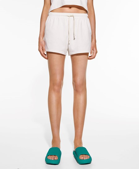 Oysho Washed 100% Bawełniane Shorts Cream-white | 314056MKO
