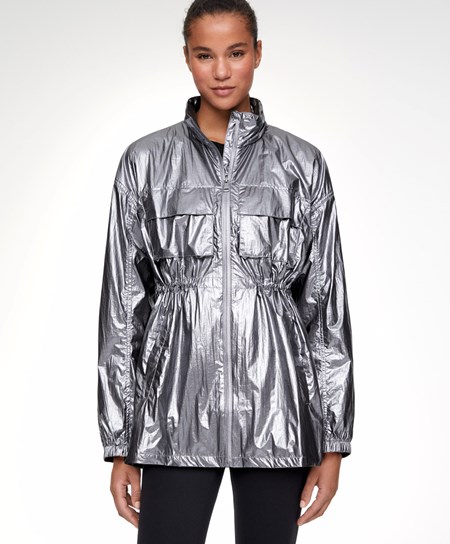 Oysho Wody-repellent Biegania Jacket Ciemny Srebrne | 835176URA