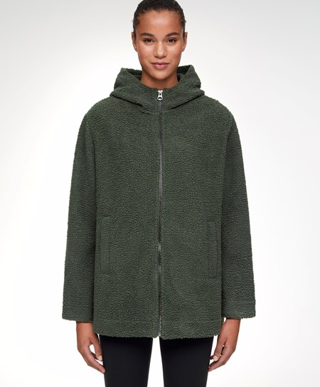 Oysho Zakapturzony Fleece Jacket Khaki | 384267CSD