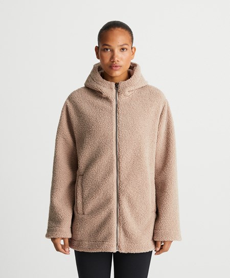 Oysho Zakapturzony Fleece Jacket Soft Mink | 035719LFJ