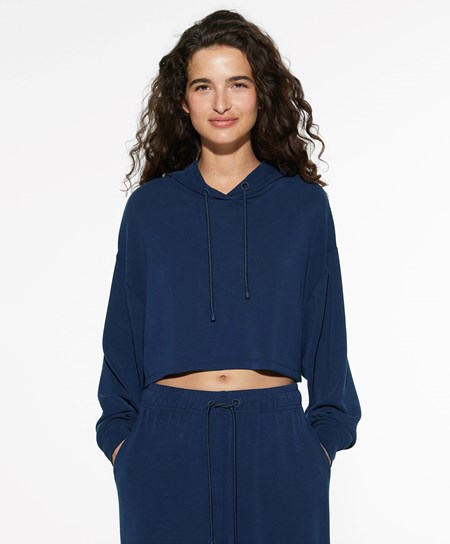Oysho Zakapturzony Modal Crop Sweatshirt Granatowe Niebieskie | 362109XKS