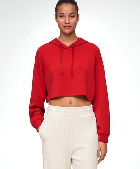 Oysho Zakapturzony Modal Crop Sweatshirt Czerwone | 726841MLJ