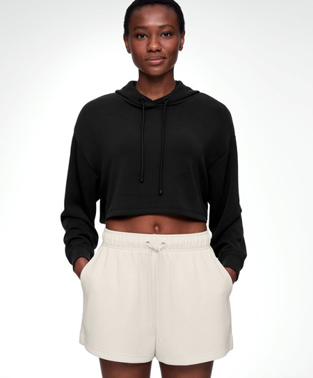 Oysho Zakapturzony Modal Crop Sweatshirt Czarne | 791640YMN