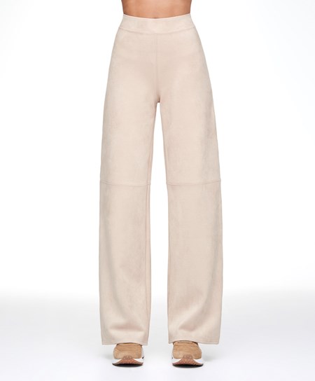 Oysho Zamszowe-effect Prosty-leg Trousers Brązowe | 849350IJL