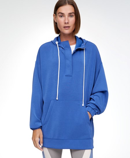 Oysho Zip Soft-touch Modal Oversize Swetry Niebieskie | 069278PXM