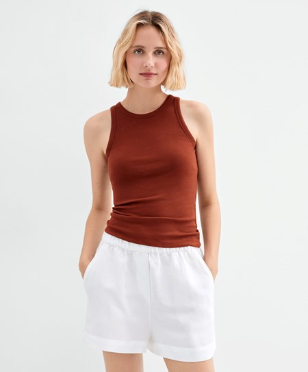 Oysho Żebrowany Vest Top Brązowe | 784015CEX