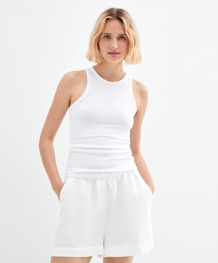 Oysho Żebrowany Vest Top Pale Ecru | 058429MYC